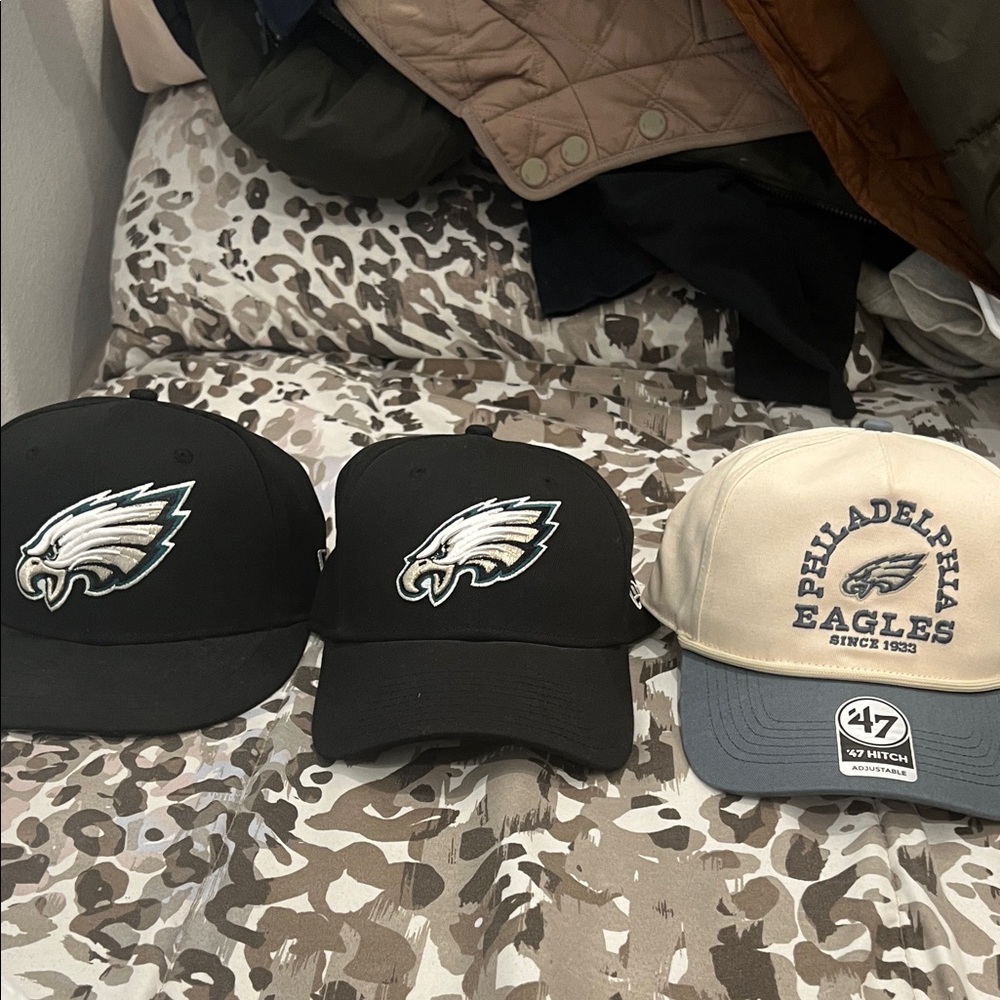 47 Brand Philadelphia Eagles Black and Cream Caps